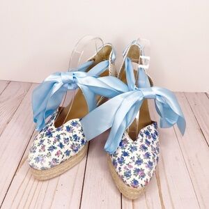 Love Shack Fancy x Manebi Cottagecore Farmcore Floral Wedges Size 10